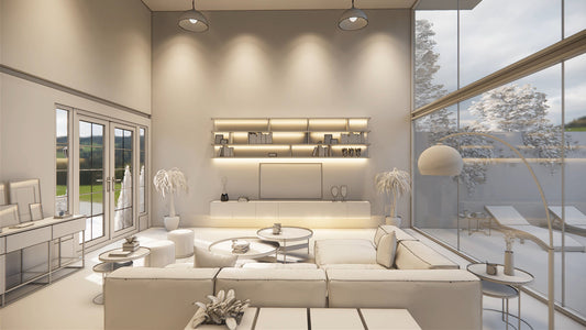 Home decor ideas pakistan - Modern living room with mirrors, candles, and plants